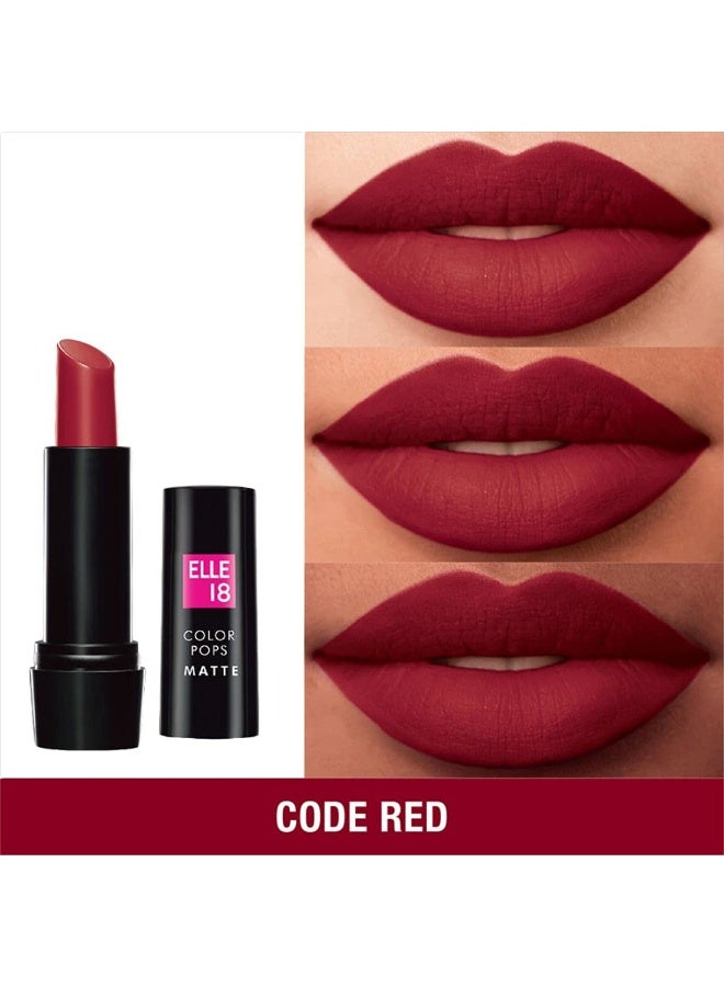 إل 18 أحمر شفاه Elle 18 Color Pop Matte Lip Color، R33، Code Red، 4.3 غرام وأحمر شفاه وردي داكن (مطفي) - Image 2